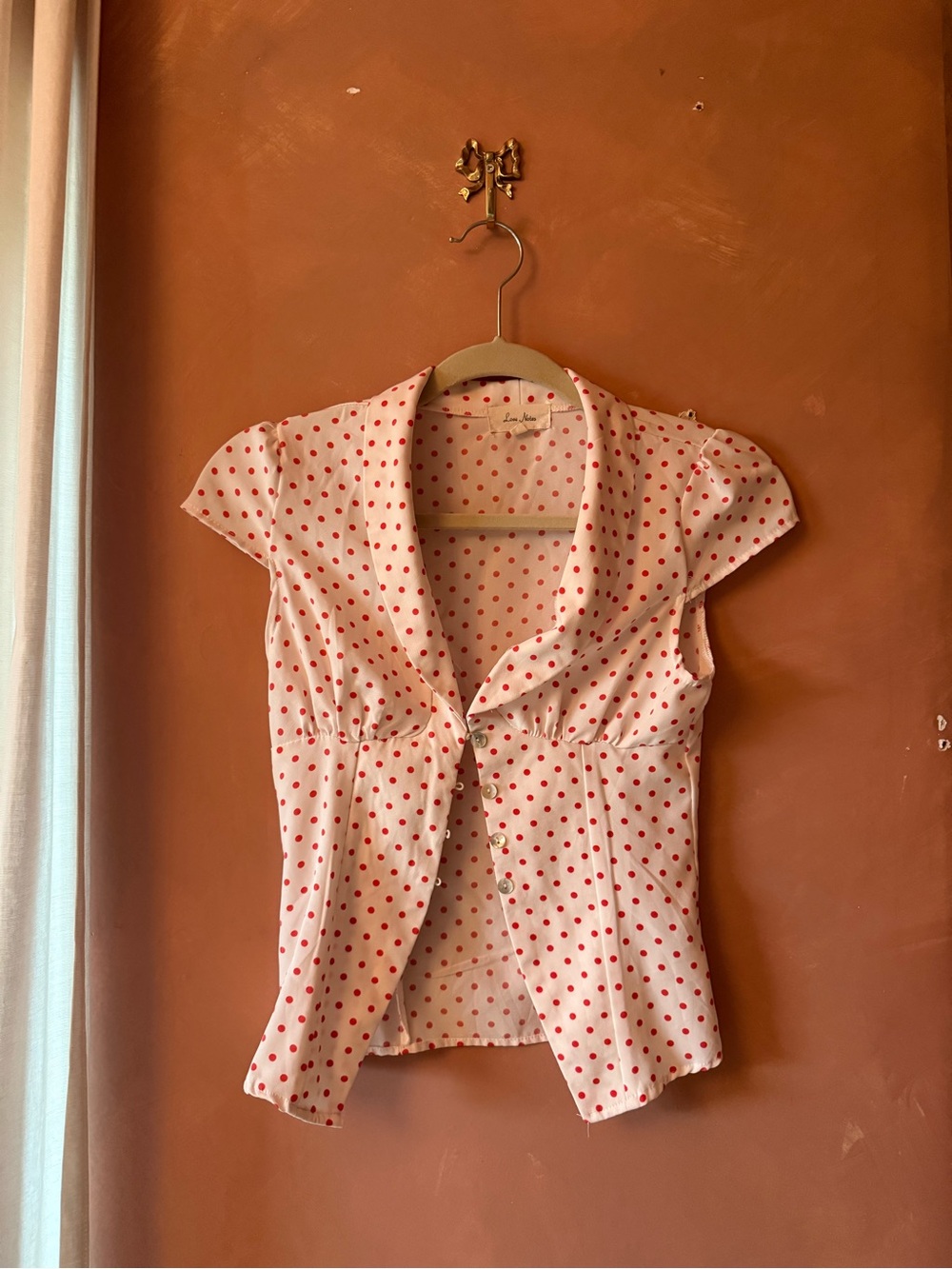 Polka Dot Cap Sleeve Blouse - White with Red Dots